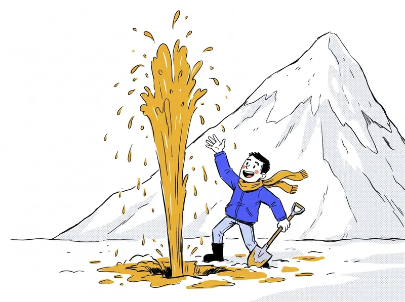 Un geyser d'or jaillit du trou que le fondateur vient de creuser.